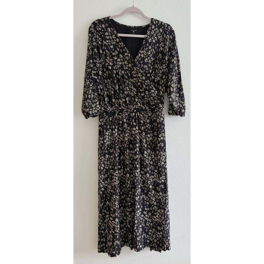 Garnet Hill Animal Print Stretchy Midi Dress Medium